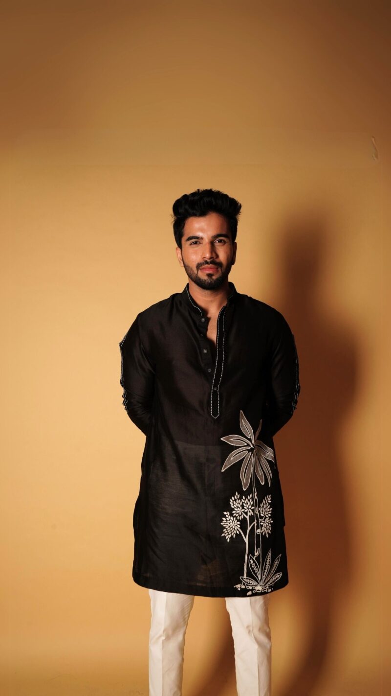 Floral black kurta