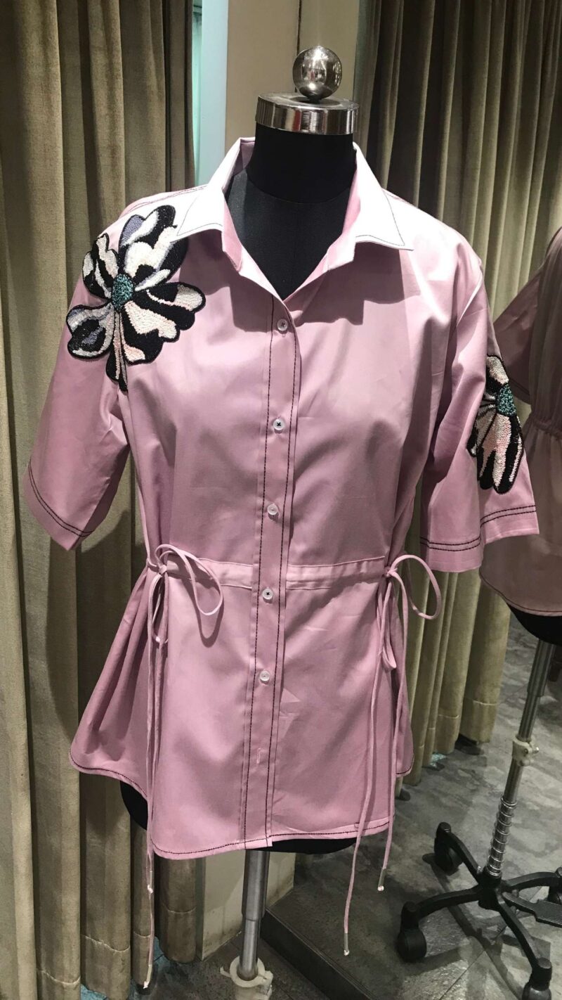 Powder pink tie up shirt