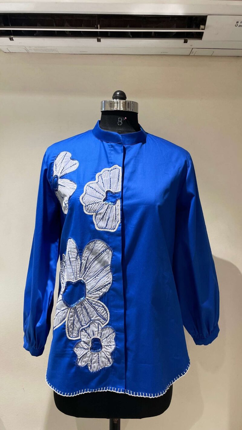 Blue organza flower shirt