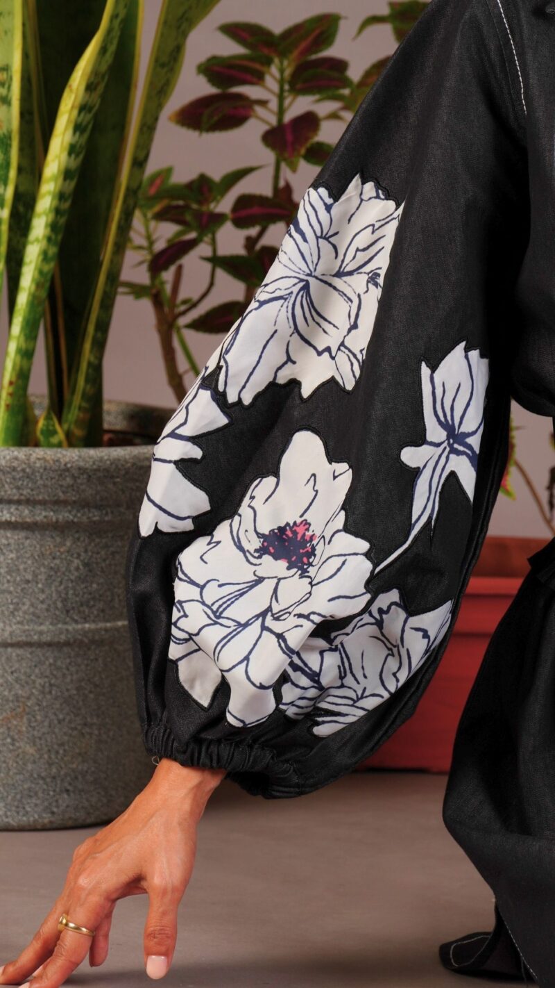 Charcoal denim appliqué shirt - Image 5