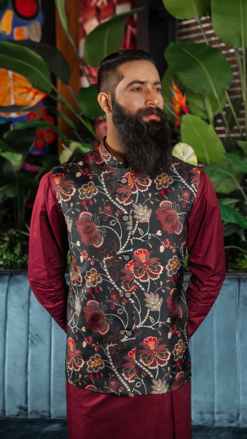 Printed waist coat with kurta