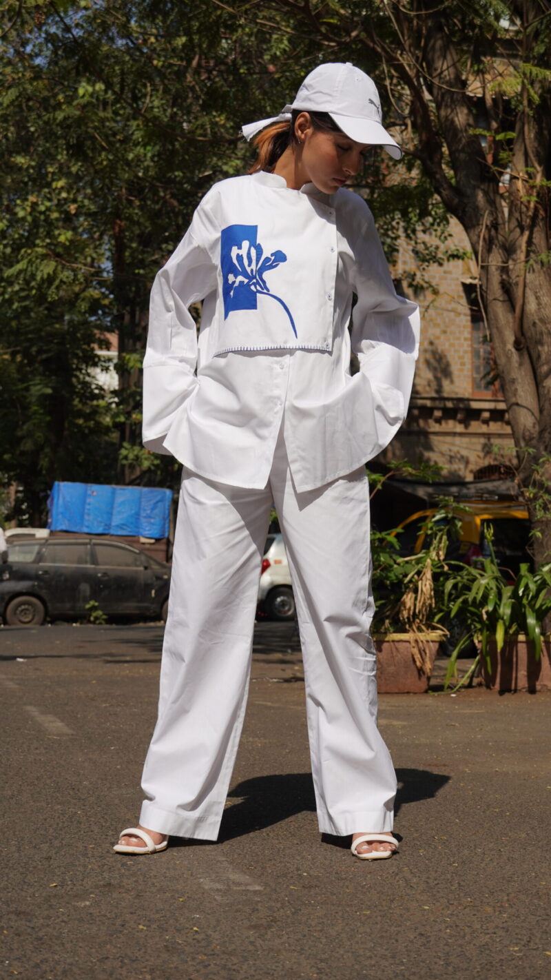 Blue appliqué flower shirt - Image 2