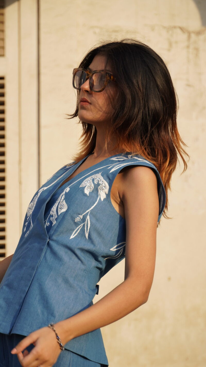 Blue denim waist coat and trouser - Image 2