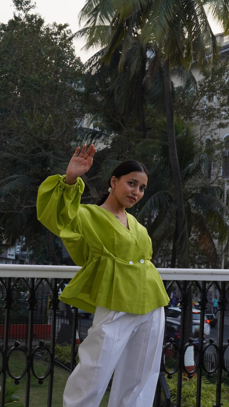 Neon green peplum shirt - Image 2