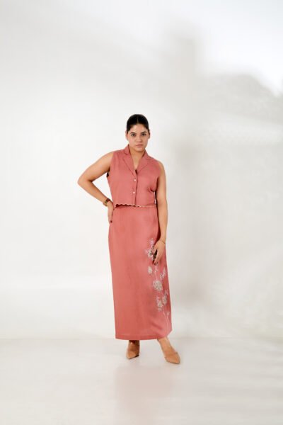 Linen Crop Top with Straight Skirt