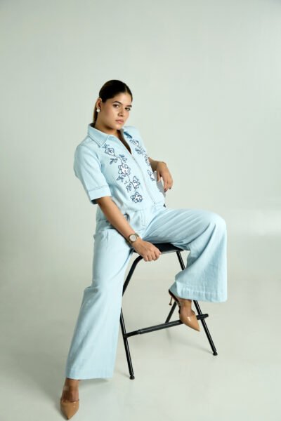 Floral Dori Jacket Shirt with Denim Trouser