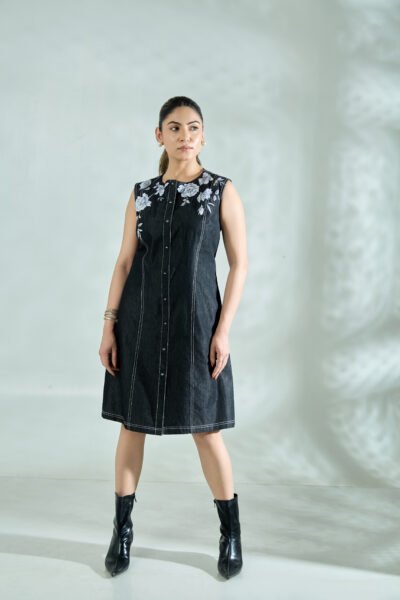 Charcoal Appliqué Shift Dress
