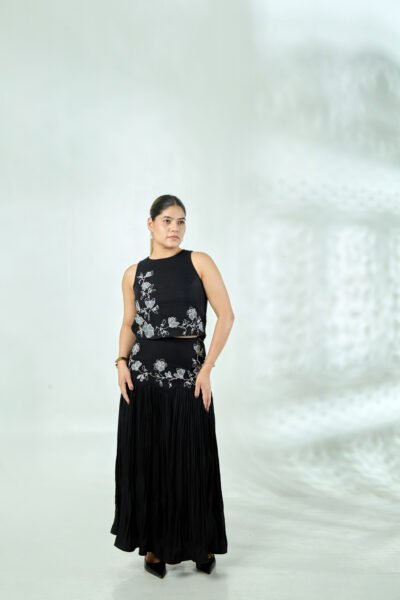 Dori Floral Crop Top with Gathered Skirt