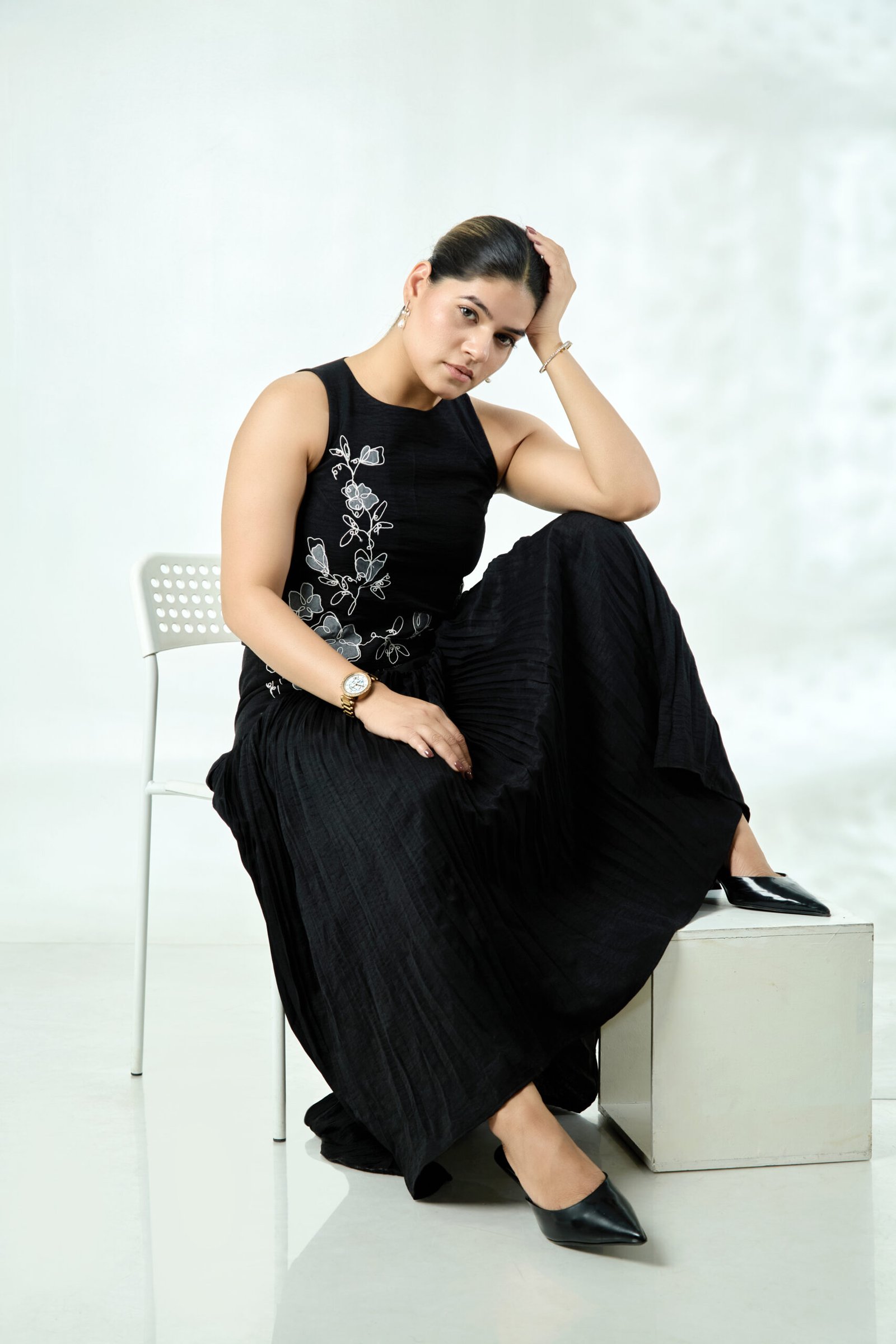 Dori Floral Crop Top with Gathered Skirt