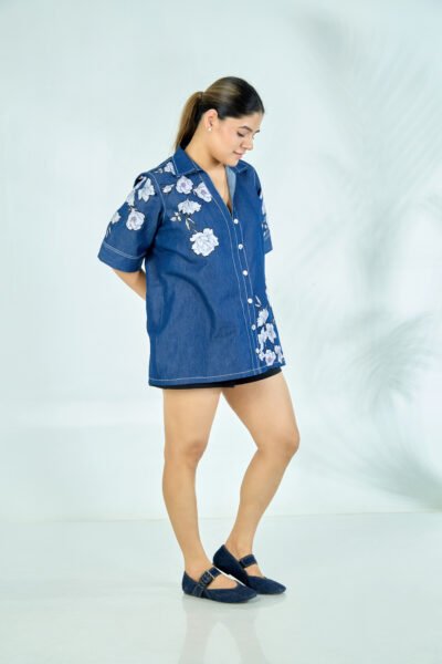 Linen Flower Appliqué Shirt